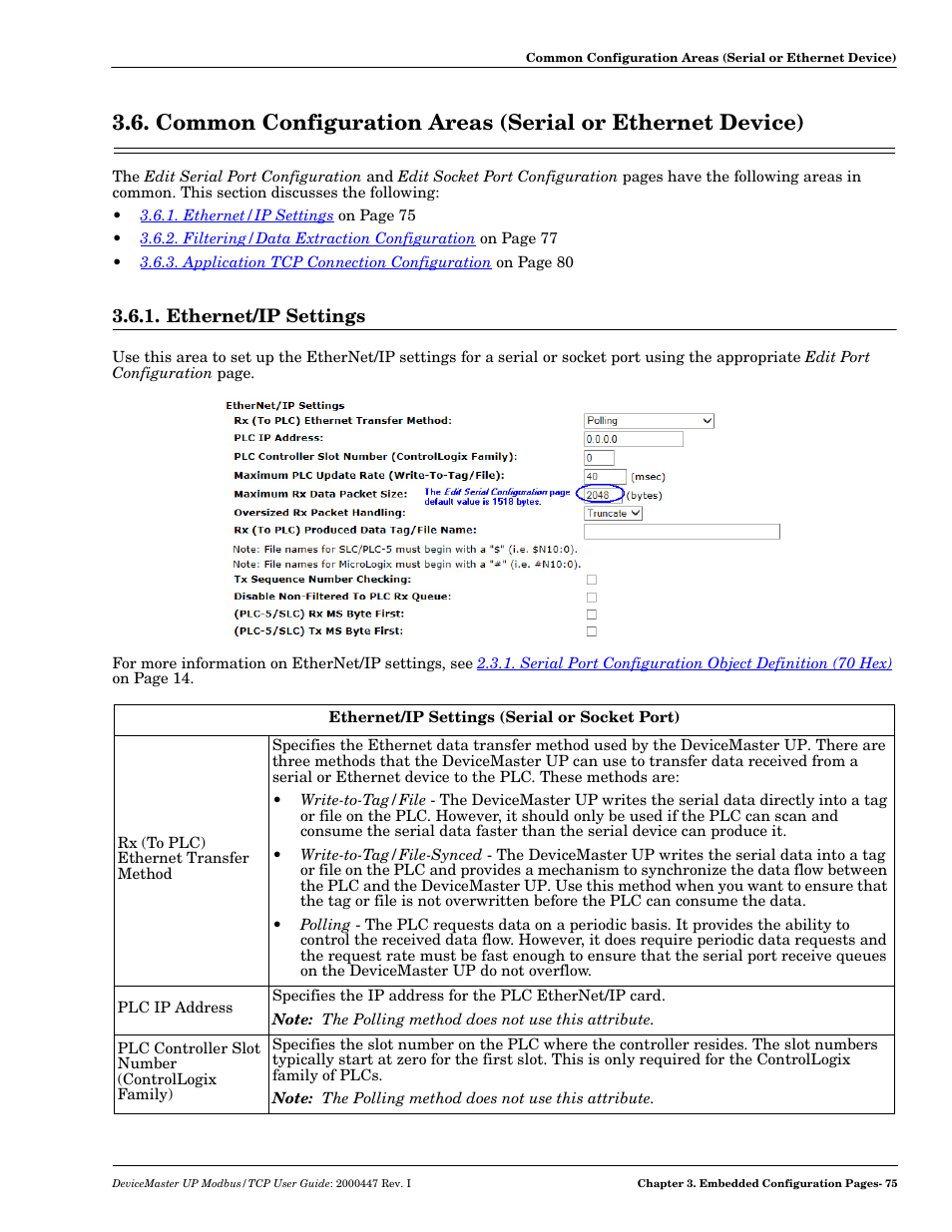 Ethernet/ip settings | Comtrol UP DeviceMaster User Guide User Manual | Page 75 / 166