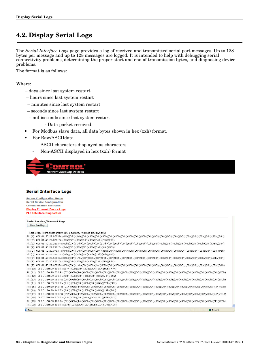 Display serial logs | Comtrol UP DeviceMaster User Guide User Manual | Page 94 / 166