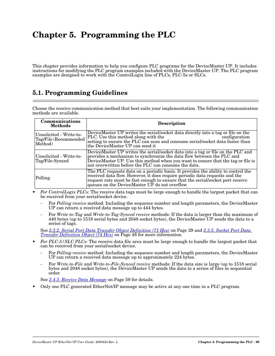 Chapter 5. programming the plc, Programming guidelines | Comtrol UP DeviceMaster User Guide User Manual | Page 99 / 166