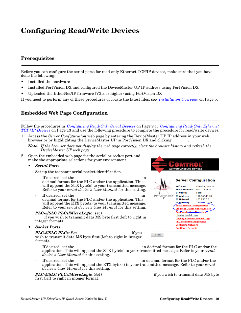 Configuring read/write devices, Prerequisites | Comtrol UP DeviceMaster Quick Start User Manual | Page 19 / 36