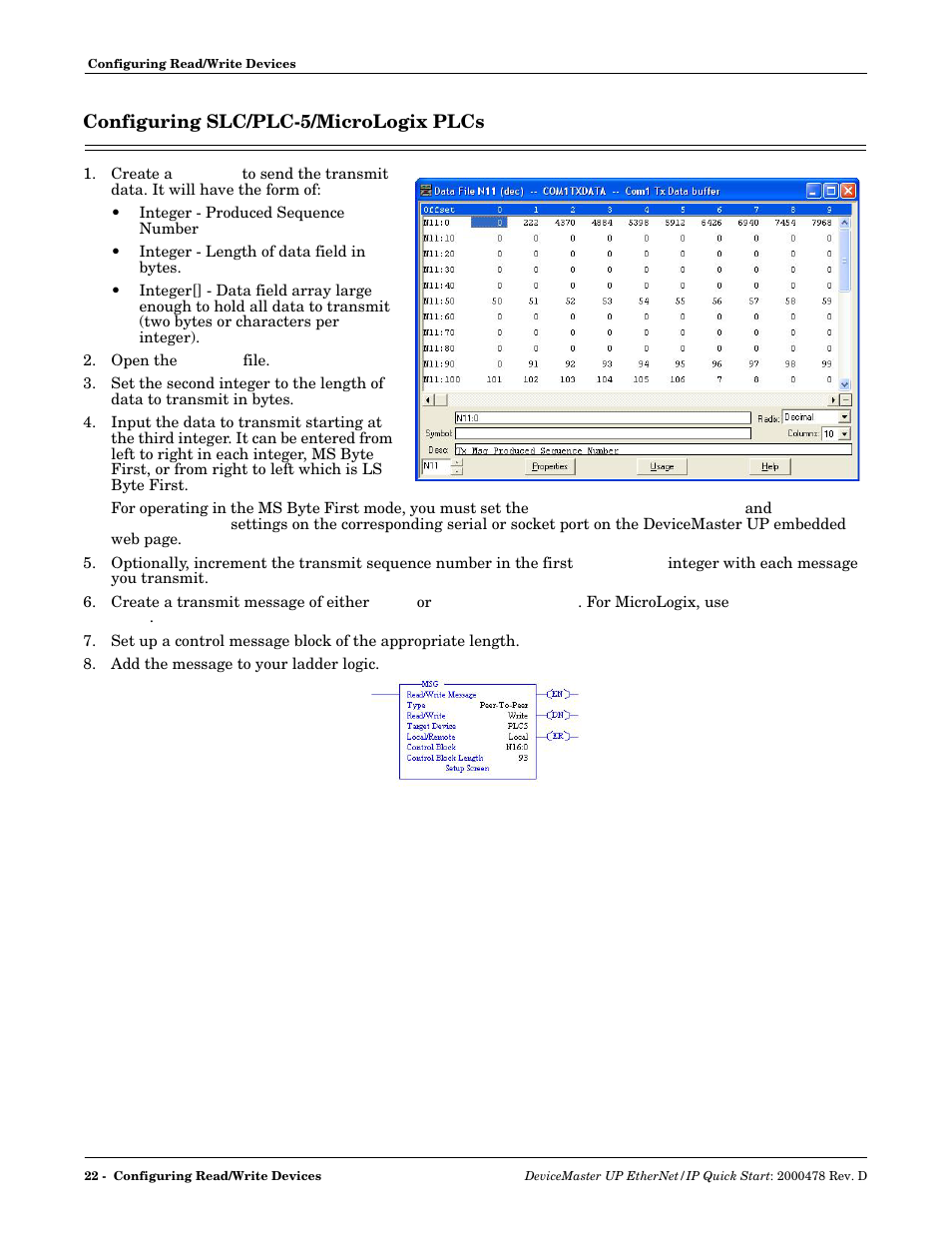 Configuring slc/plc-5/micrologix plcs | Comtrol UP DeviceMaster Quick Start User Manual | Page 22 / 36