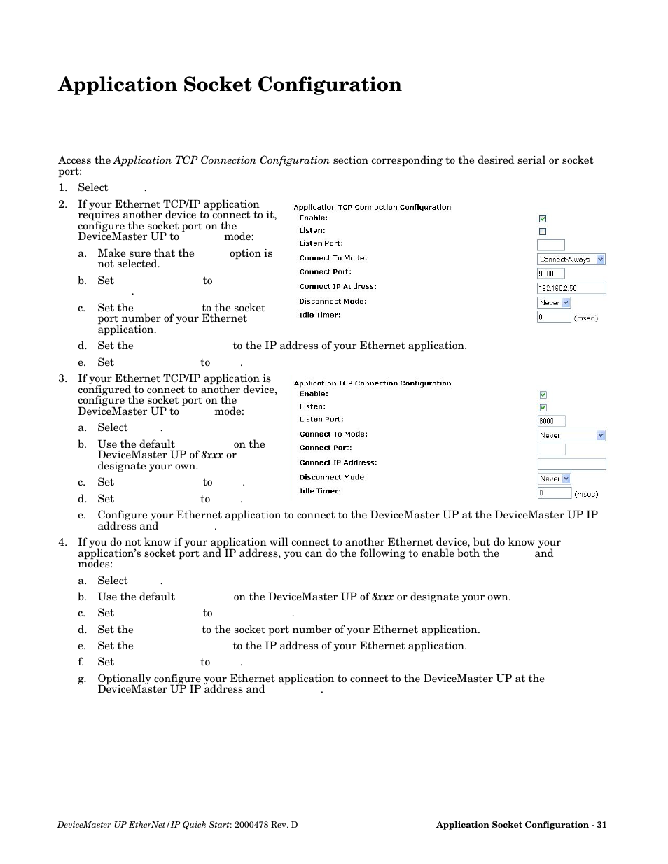 Application socket configuration | Comtrol UP DeviceMaster Quick Start User Manual | Page 31 / 36