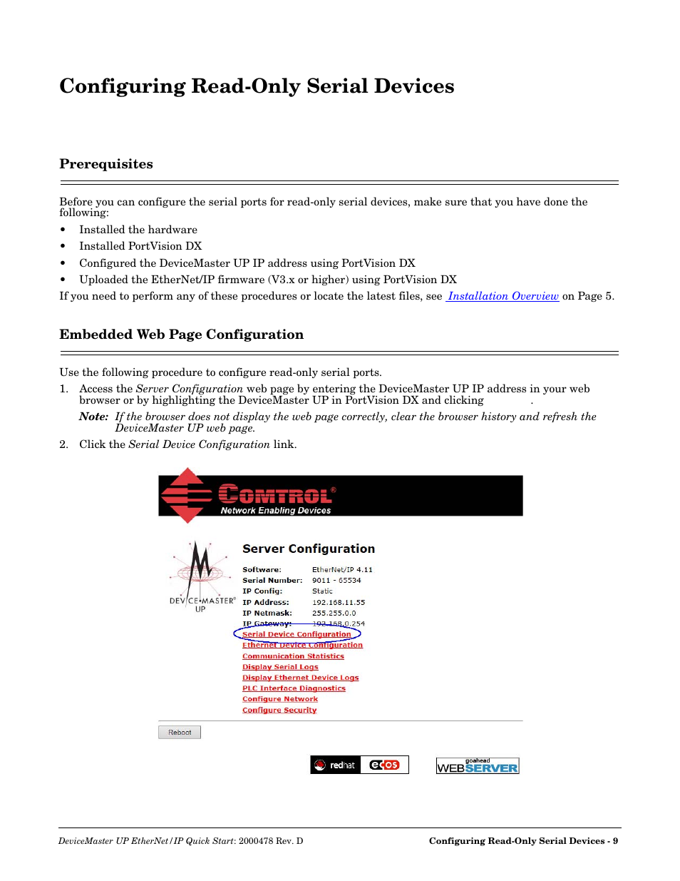 Configuring read-only serial devices, Prerequisites, Configuring read-only serial | Devices | Comtrol UP DeviceMaster Quick Start User Manual | Page 9 / 36