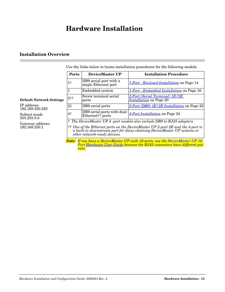 Hardware installation, Installation overview | Comtrol UP DeviceMaster Installation User Manual | Page 13 / 86