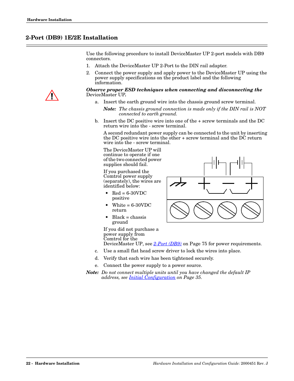 Port (db9) 1e/2e installation | Comtrol UP DeviceMaster Installation User Manual | Page 22 / 86