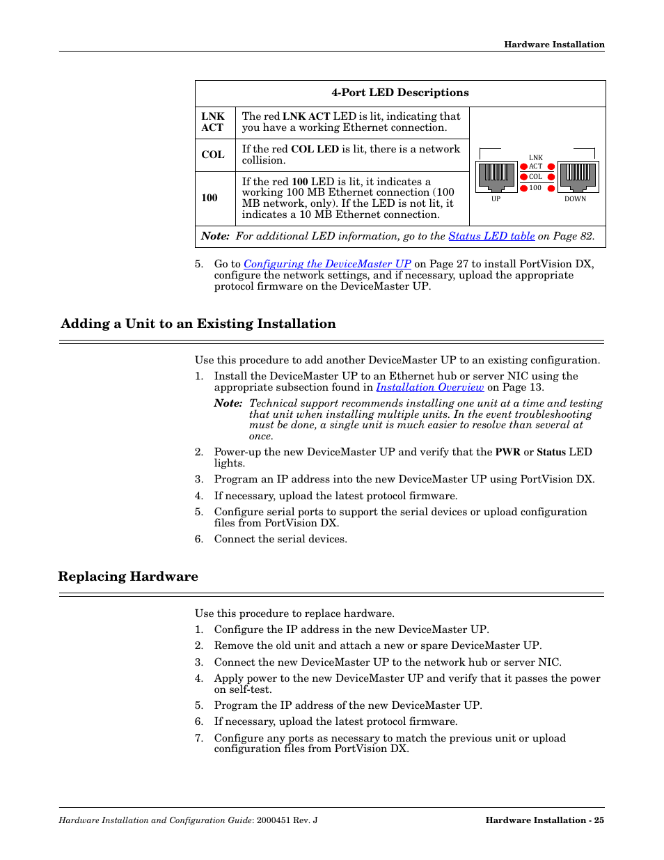 Adding a unit to an existing installation, Replacing hardware | Comtrol UP DeviceMaster Installation User Manual | Page 25 / 86