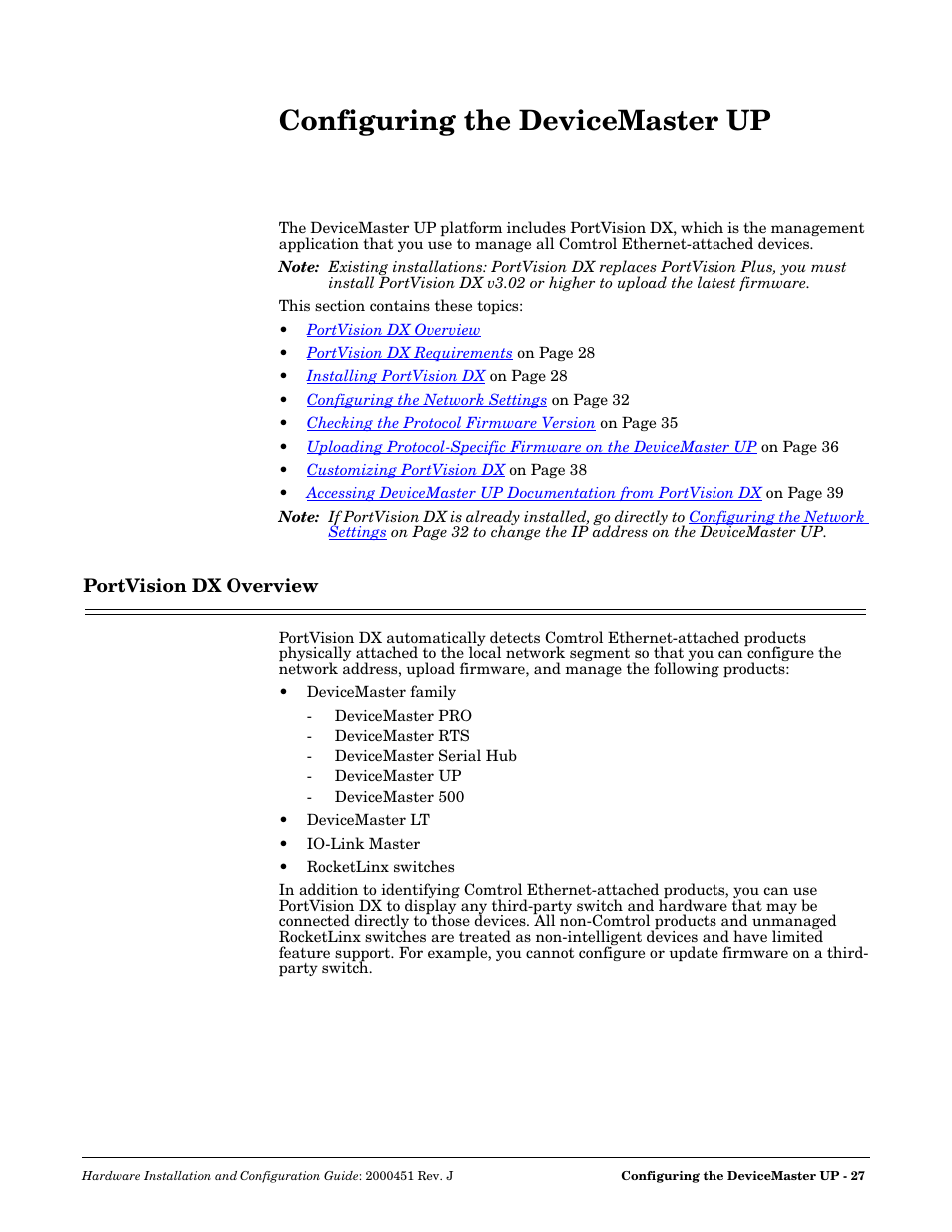 Configuring the devicemaster up, Portvision dx overview | Comtrol UP DeviceMaster Installation User Manual | Page 27 / 86
