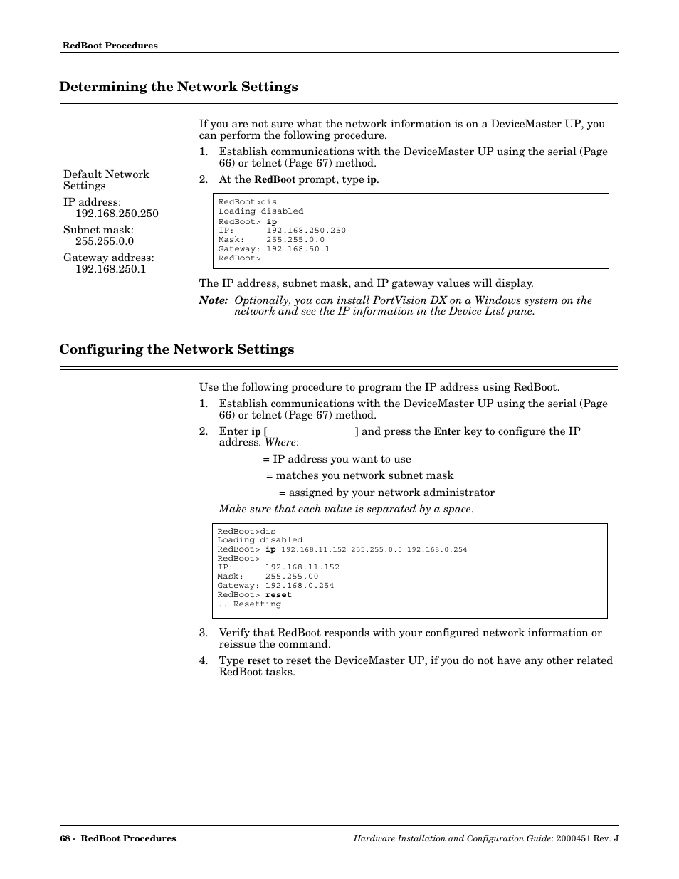 Determining the network settings, Configuring the network settings | Comtrol UP DeviceMaster Installation User Manual | Page 68 / 86
