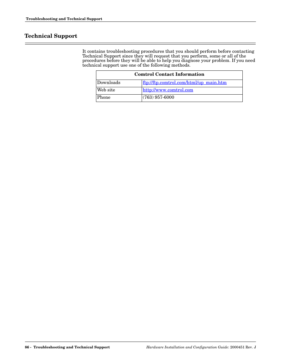 Technical support | Comtrol UP DeviceMaster Installation User Manual | Page 86 / 86