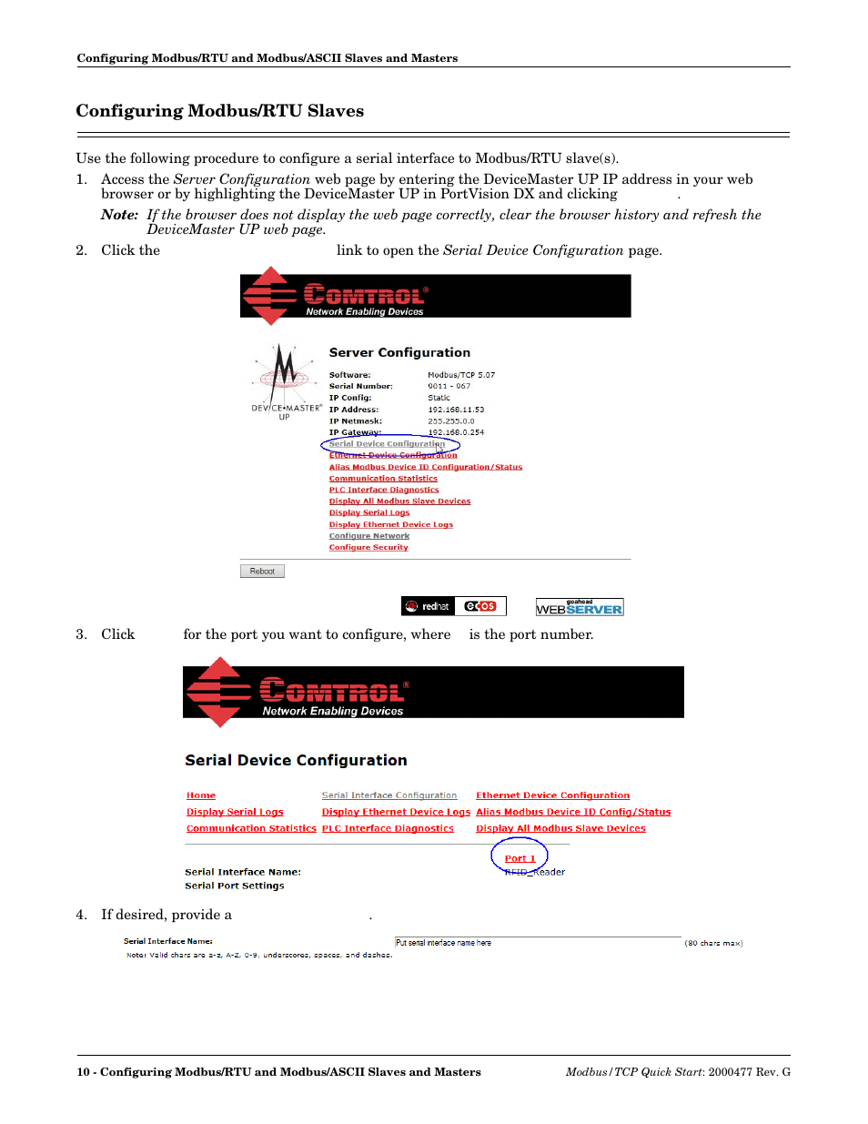 Configuring modbus/rtu slaves | Comtrol Modbus TCP Quick Start User Manual | Page 10 / 78