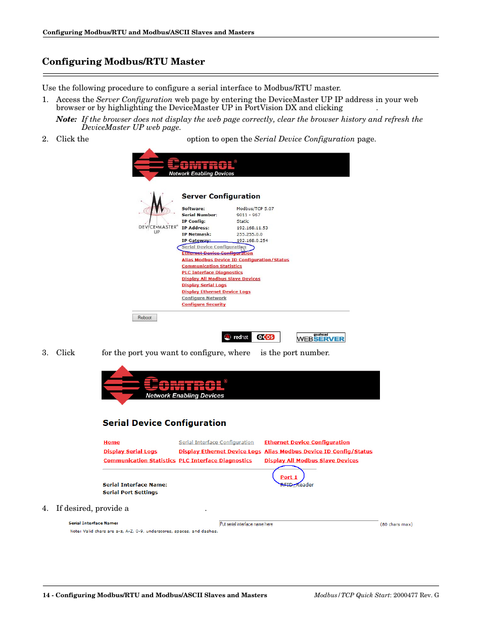 Configuring modbus/rtu master | Comtrol Modbus TCP Quick Start User Manual | Page 14 / 78