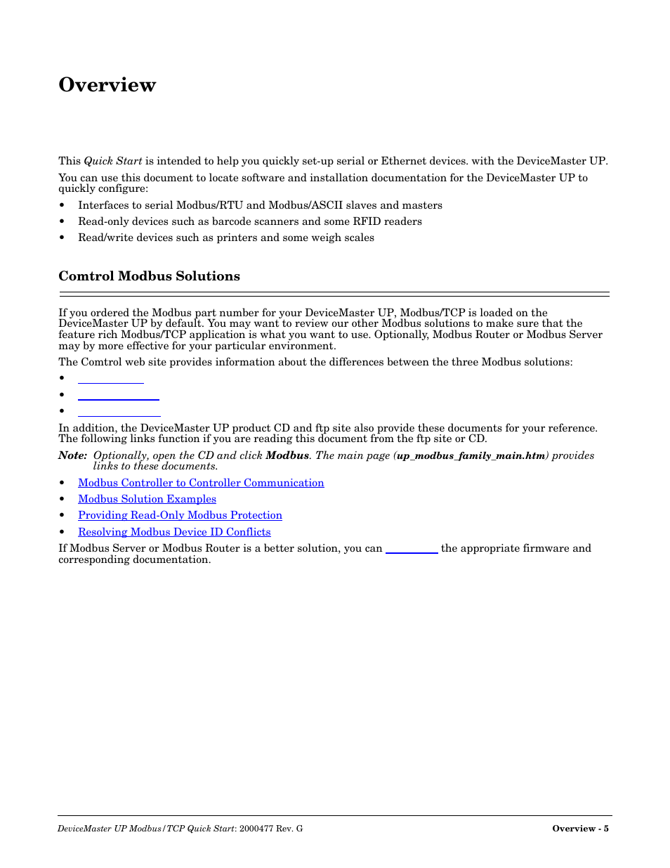 Overview, Comtrol modbus solutions | Comtrol Modbus TCP Quick Start User Manual | Page 5 / 78