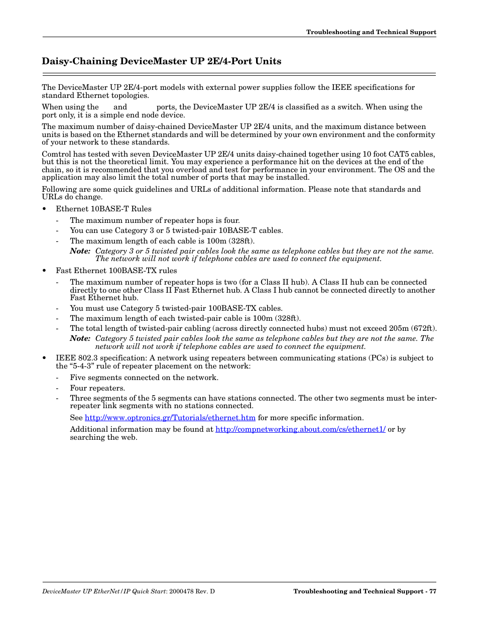 Daisy-chaining devicemaster up 2e/4-port units | Comtrol Modbus TCP Quick Start User Manual | Page 77 / 78