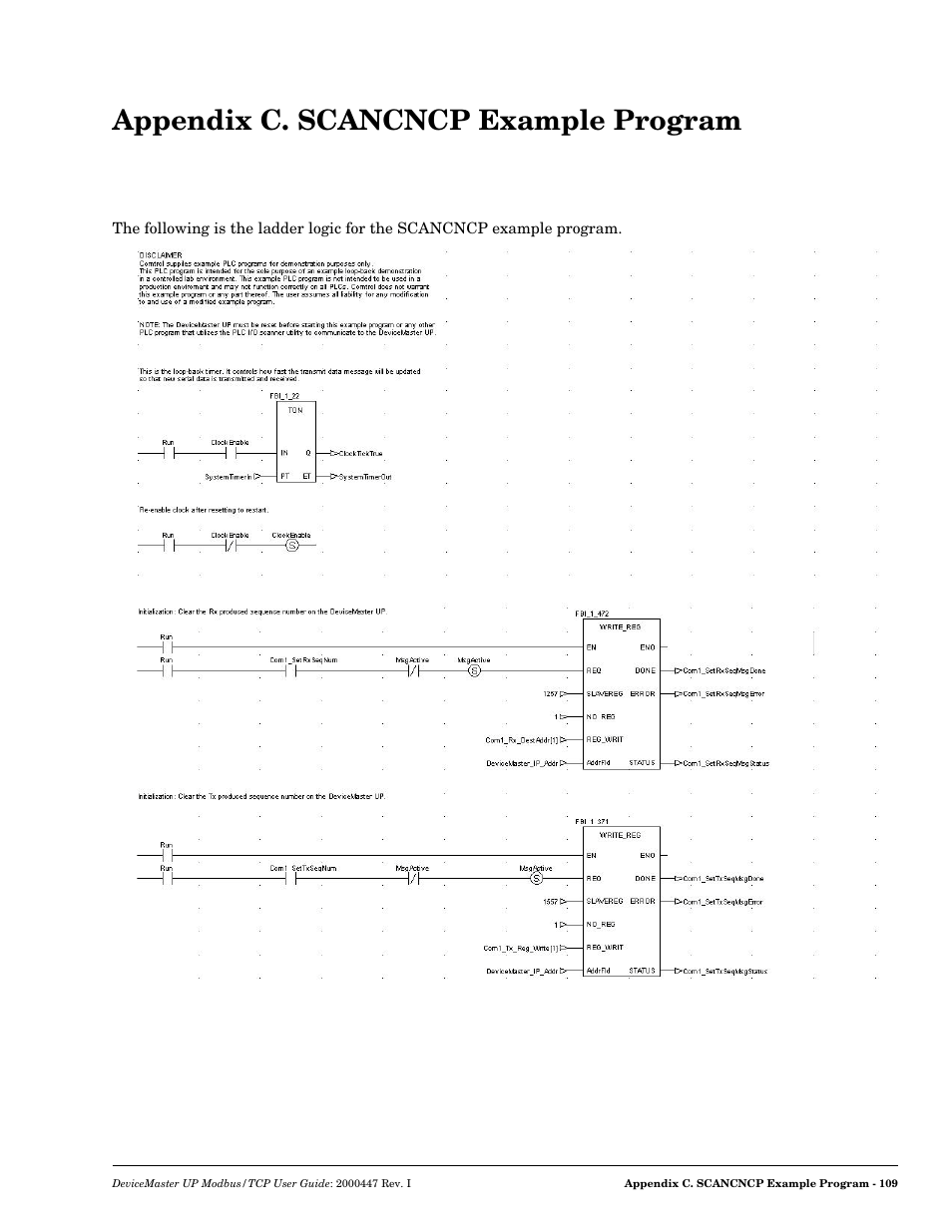 Appendix c. scancncp example program, Pendix c. scancncp example program, Scancncp example program | Comtrol Modbus TCP User Guide User Manual | Page 109 / 112