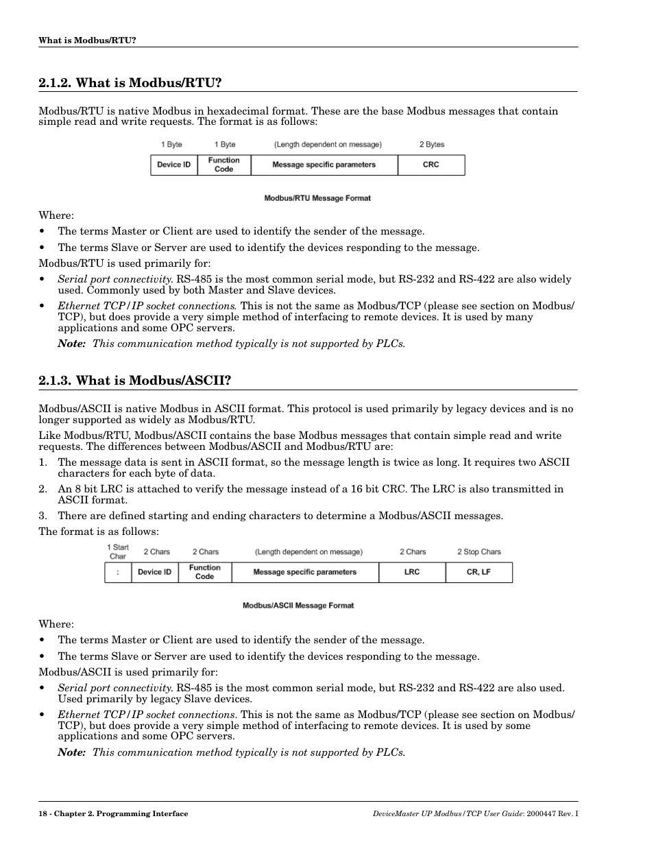 What is modbus/rtu, What is modbus/ascii, What is modbus/rtu? 2.1.3. what is modbus/ascii | Comtrol Modbus TCP User Guide User Manual | Page 18 / 112