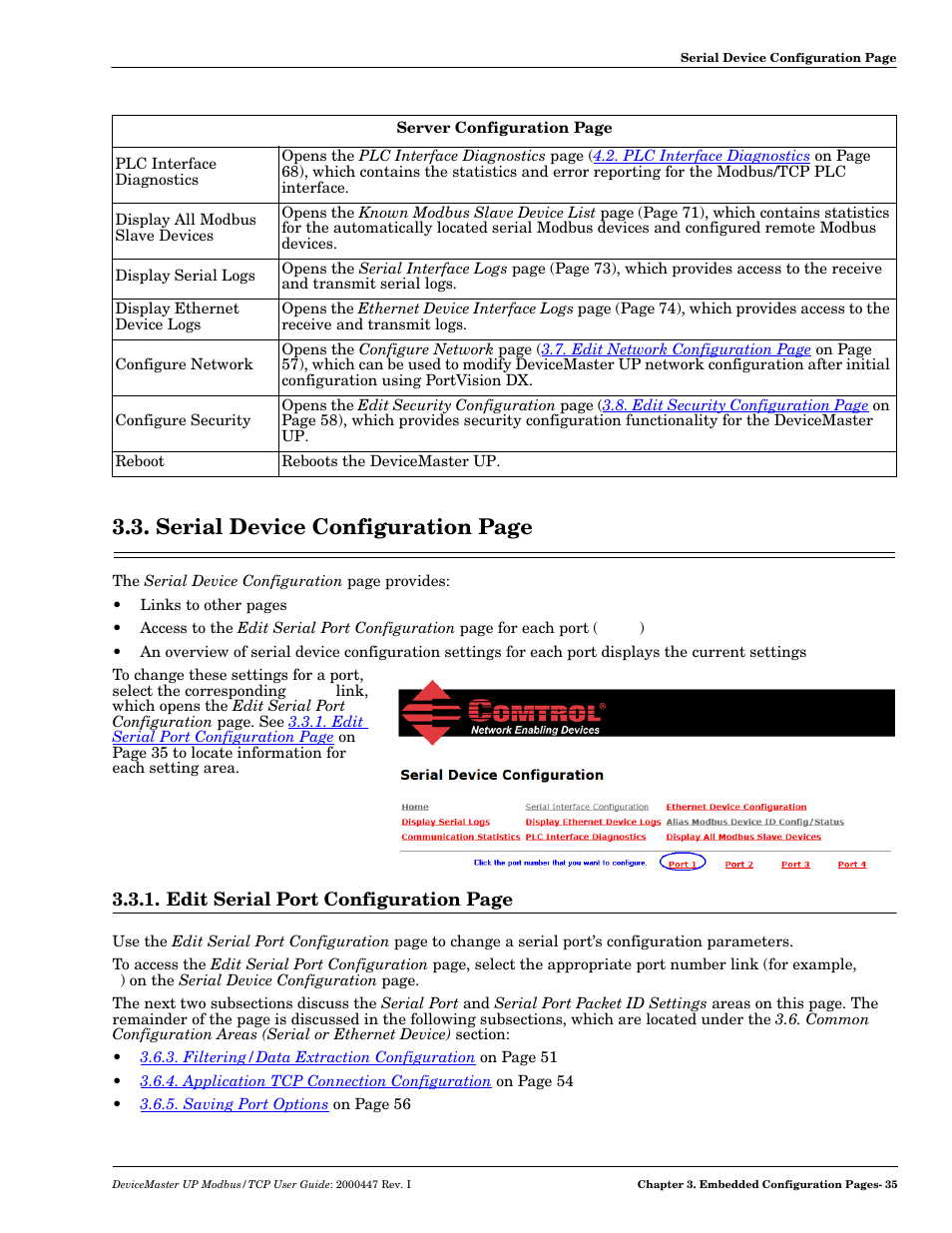 Serial port, Configuration properties, Serial device configuration page | Comtrol Modbus TCP User Guide User Manual | Page 35 / 112