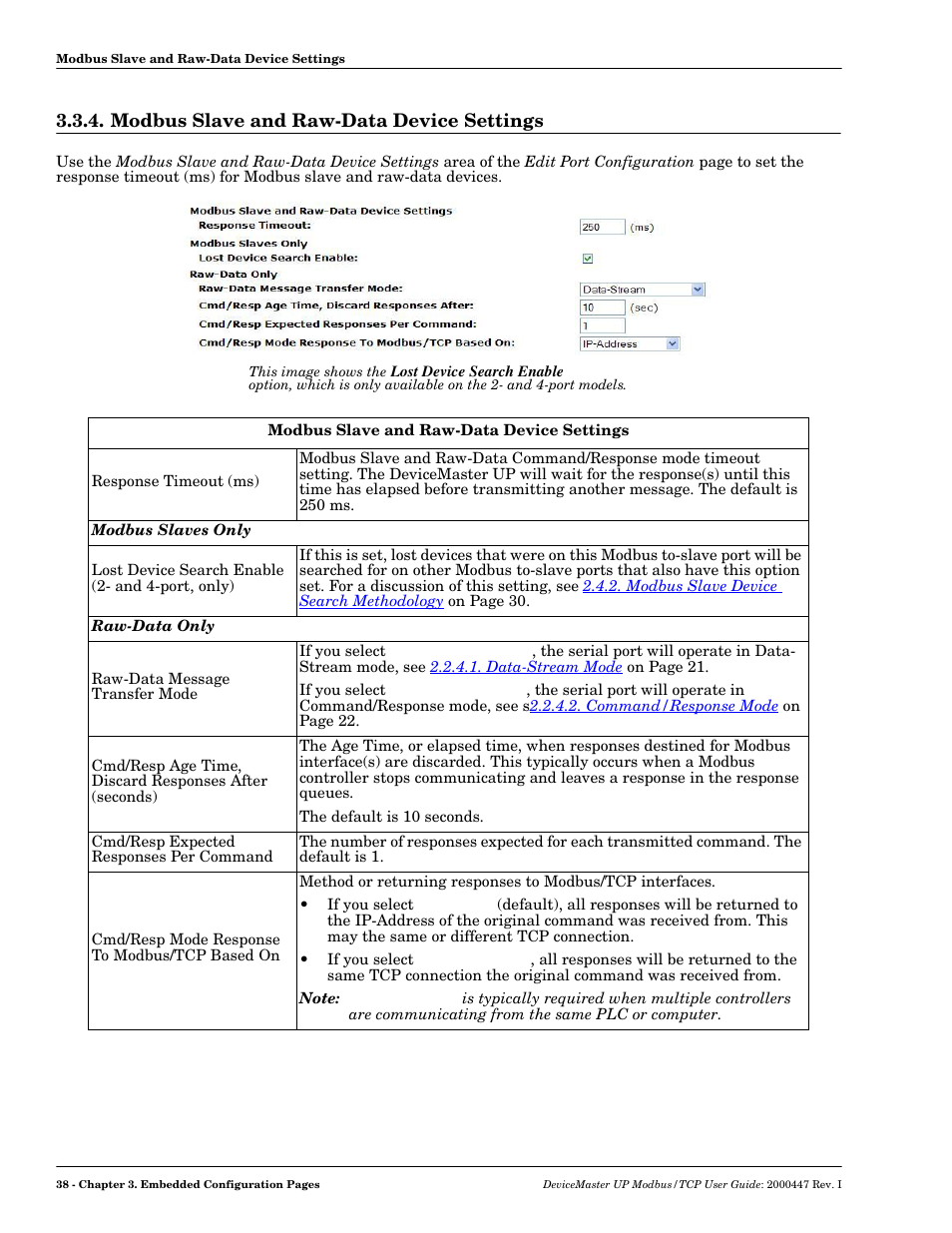 Modbus slave and raw-data device settings | Comtrol Modbus TCP User Guide User Manual | Page 38 / 112