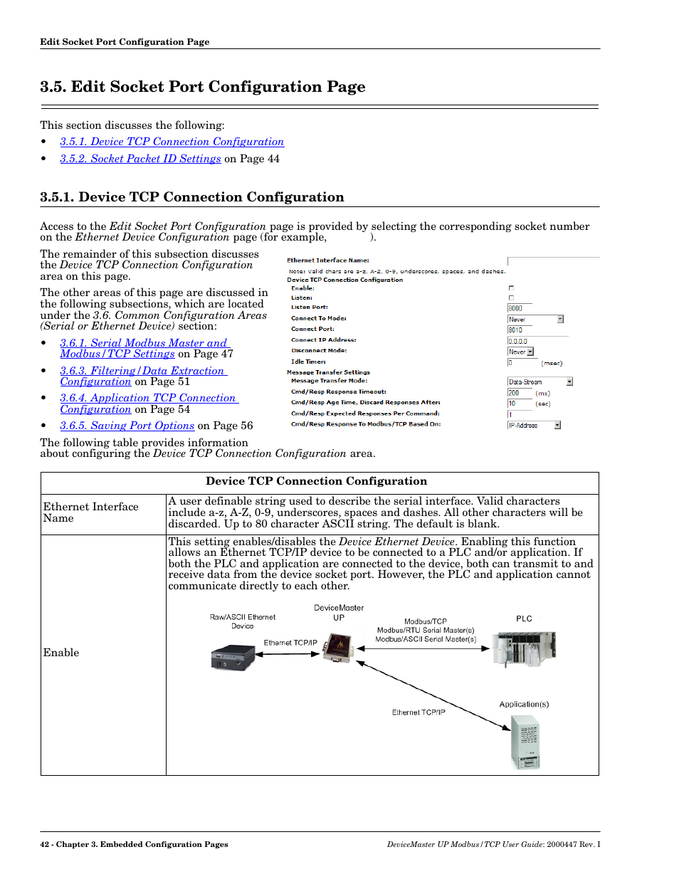 Device tcp connection configuration, Socket port, Configuration properties | Edit socket port configuration page | Comtrol Modbus TCP User Guide User Manual | Page 42 / 112