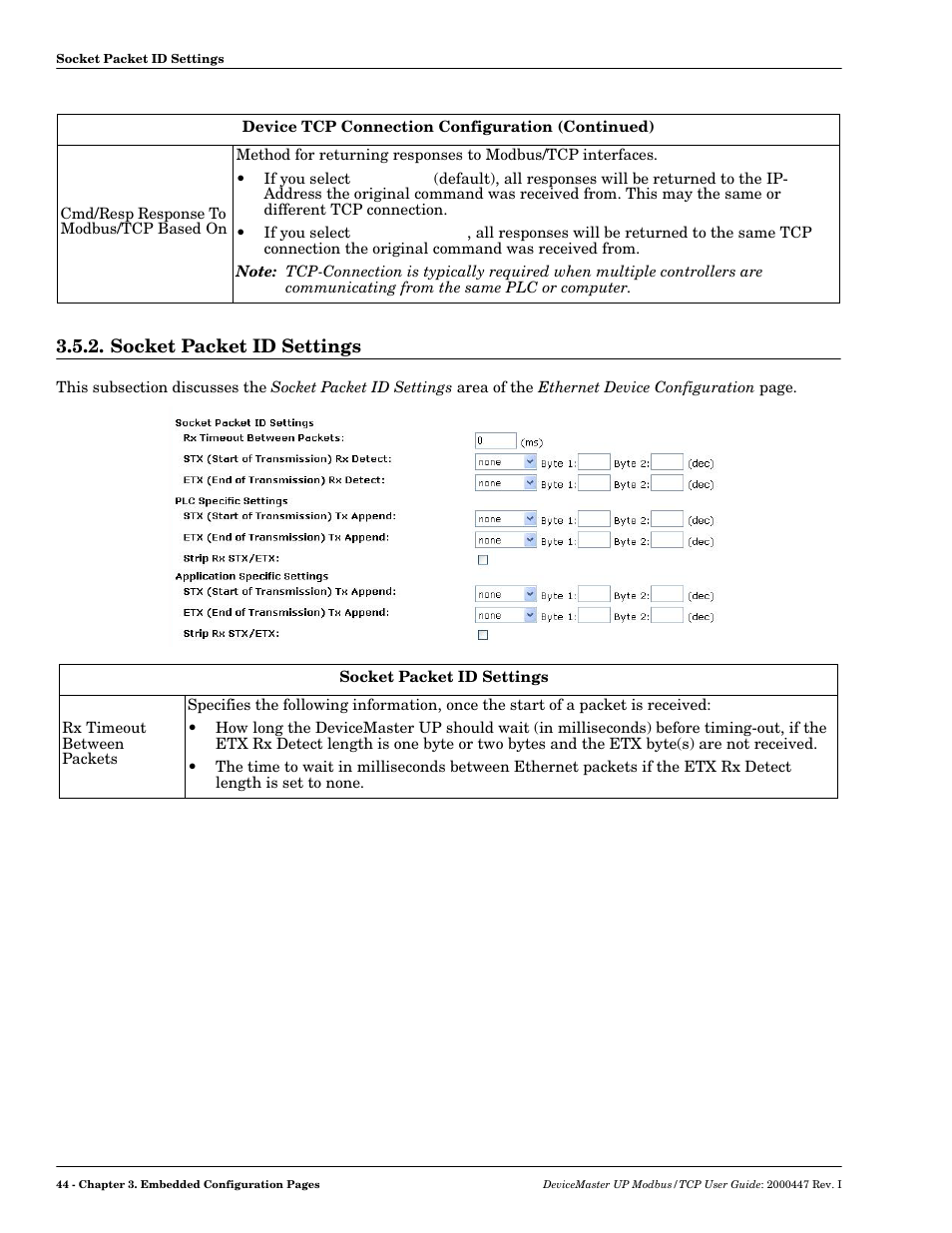 Socket packet id settings | Comtrol Modbus TCP User Guide User Manual | Page 44 / 112