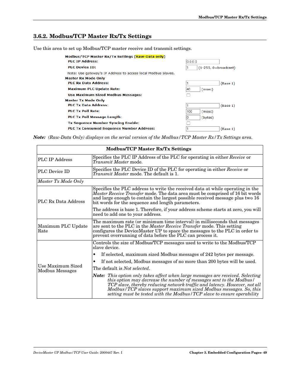 Modbus/tcp master rx/tx settings | Comtrol Modbus TCP User Guide User Manual | Page 49 / 112