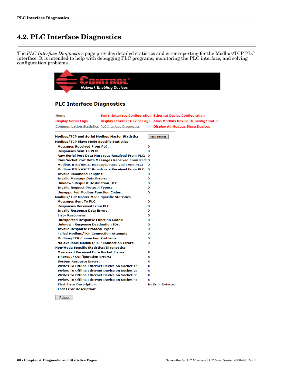 Plc interface diagnostics | Comtrol Modbus TCP User Guide User Manual | Page 68 / 112