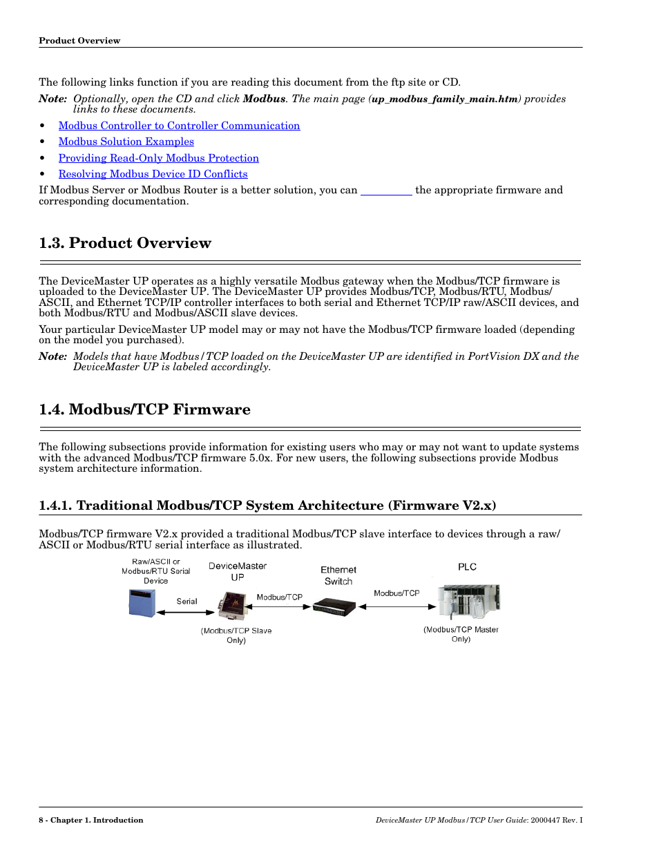 Product overview, Modbus/tcp firmware, Product overview 1.4. modbus/tcp firmware | Comtrol Modbus TCP User Guide User Manual | Page 8 / 112