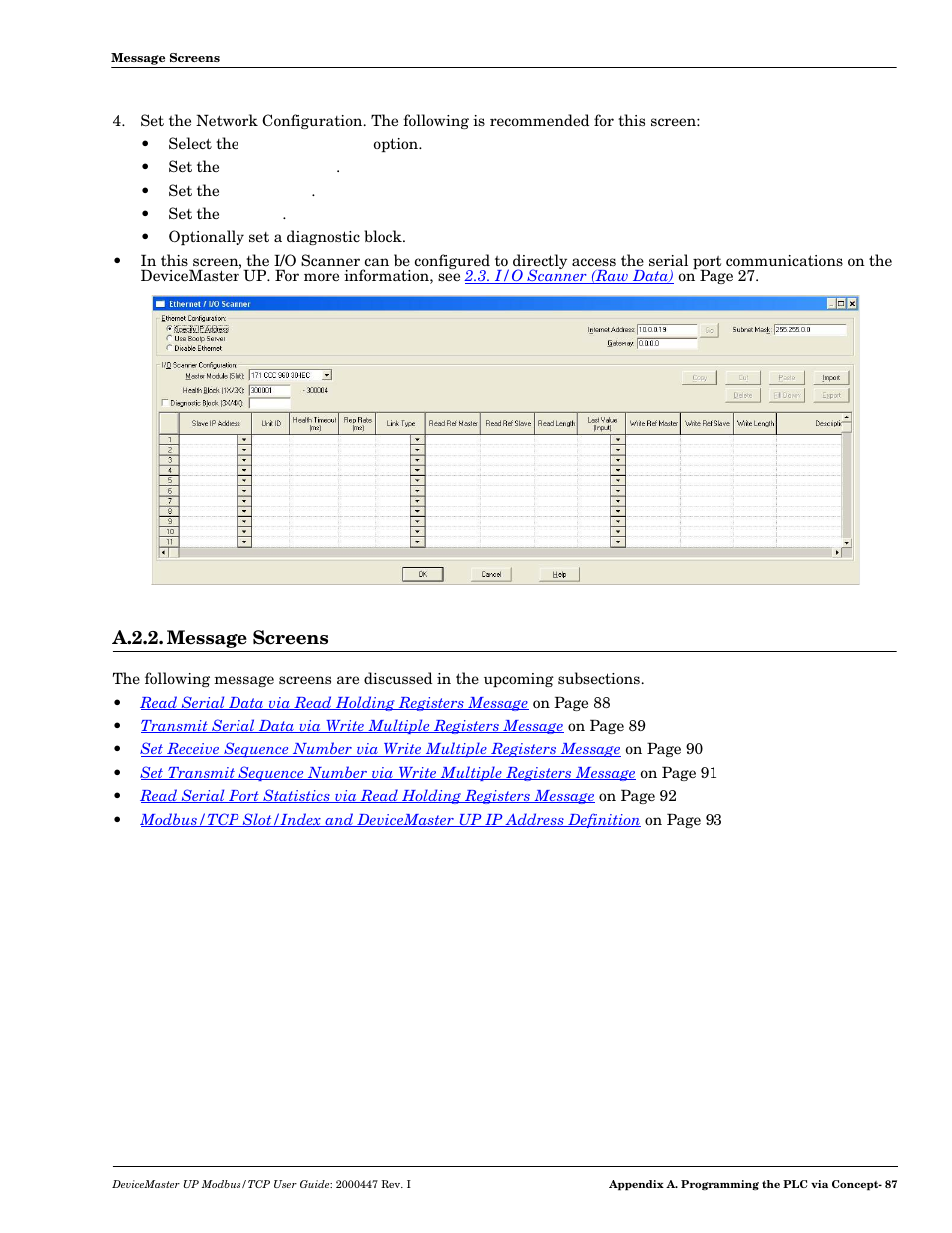 A.2.2. message screens | Comtrol Modbus TCP User Guide User Manual | Page 87 / 112