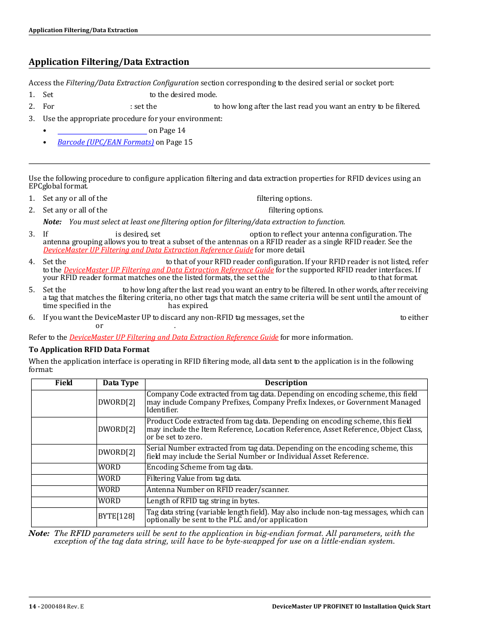 Application filtering/data extraction, Rfid (epcglobal formats) | Comtrol PROFINET IO User Manual | Page 14 / 18