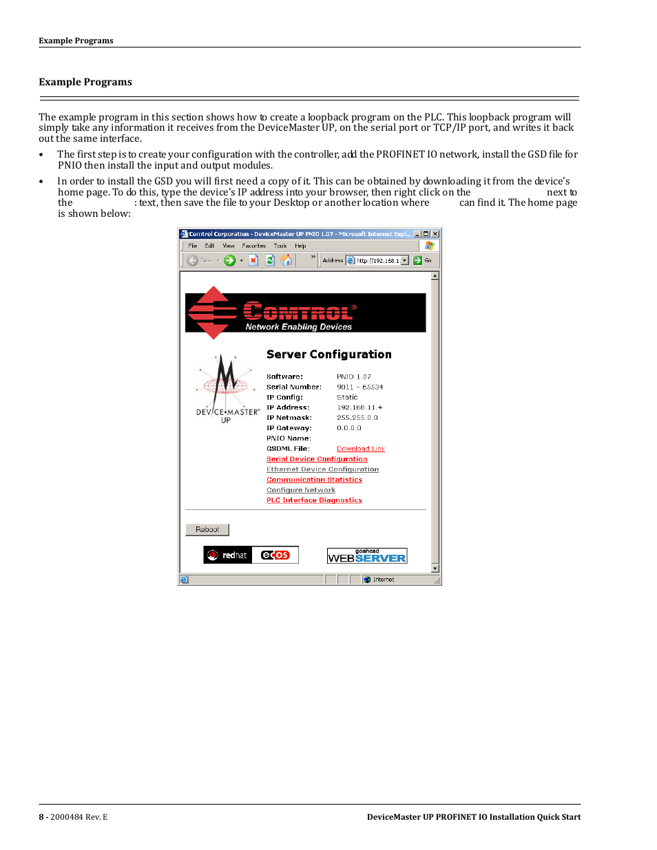 Example programs | Comtrol PROFINET IO User Manual | Page 8 / 18