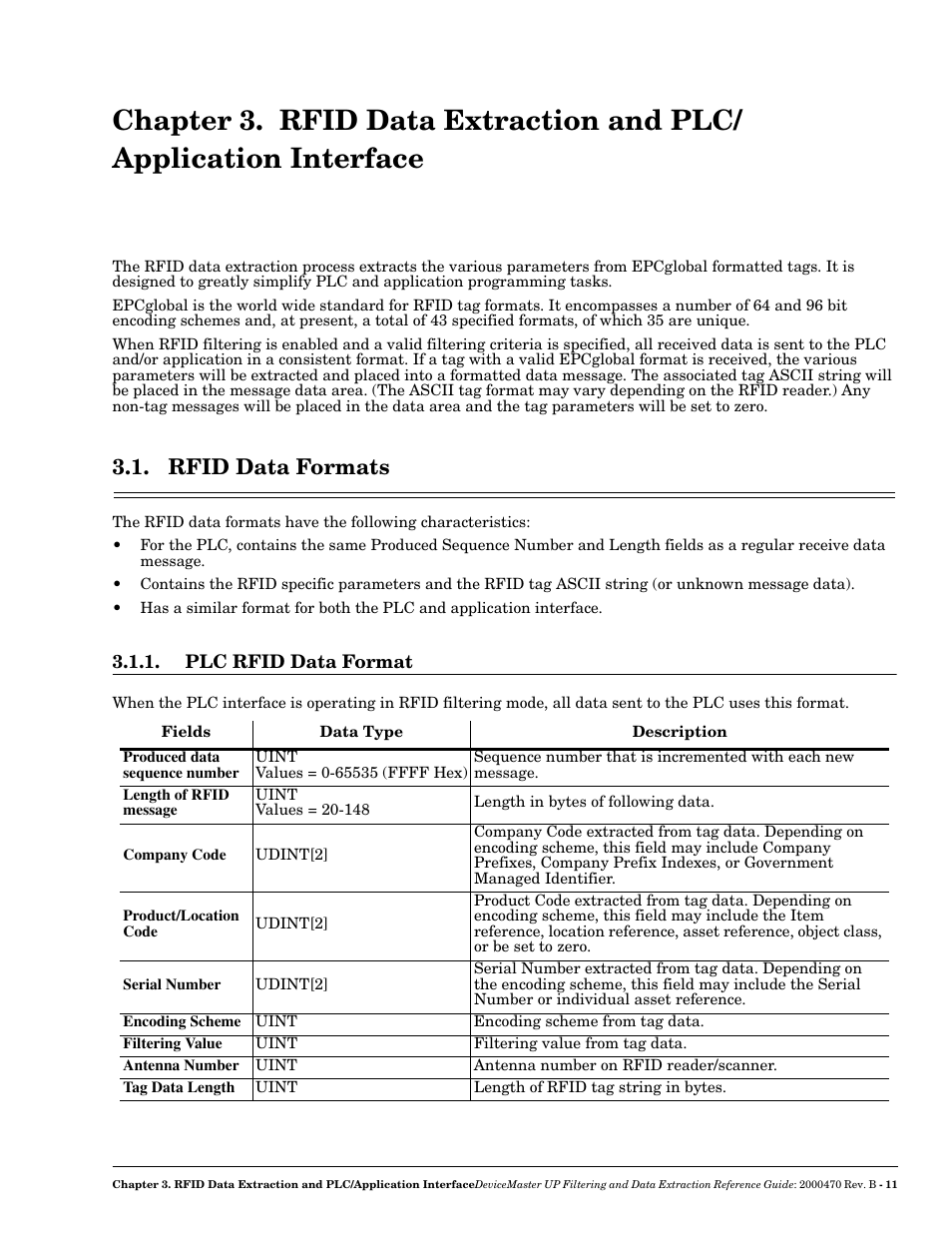 Rfid data formats, Plc rfid data format | Comtrol UP DeviceMaster Filtering and Data Extraction User Manual | Page 11 / 26