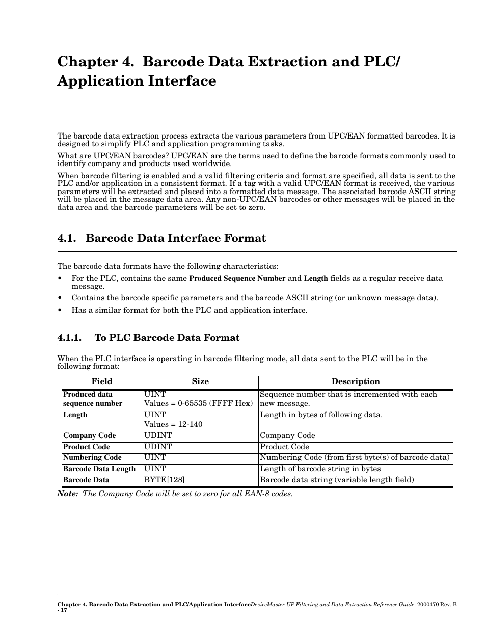 Barcode data interface format, To plc barcode data format | Comtrol UP DeviceMaster Filtering and Data Extraction User Manual | Page 17 / 26