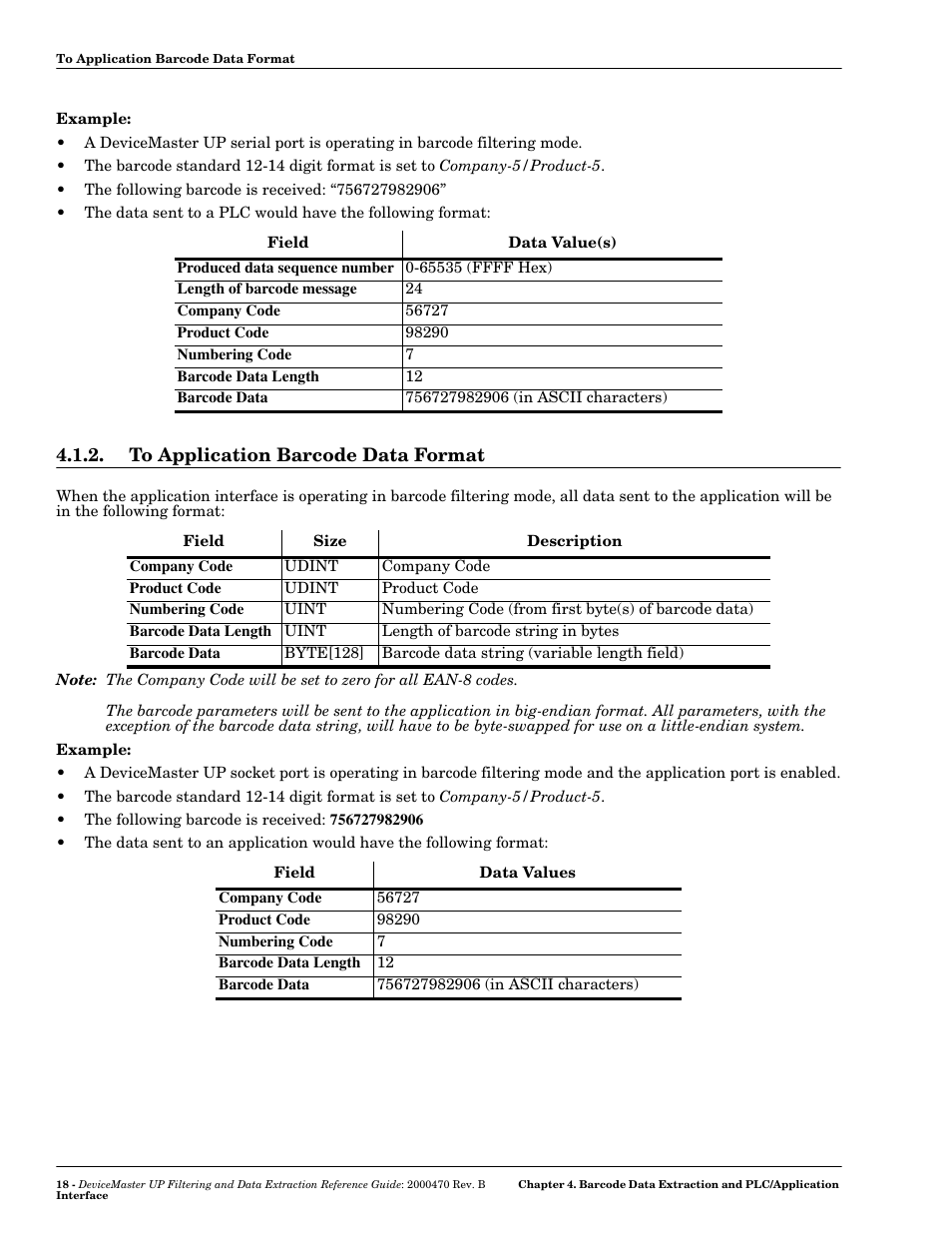 To application barcode data format | Comtrol UP DeviceMaster Filtering and Data Extraction User Manual | Page 18 / 26