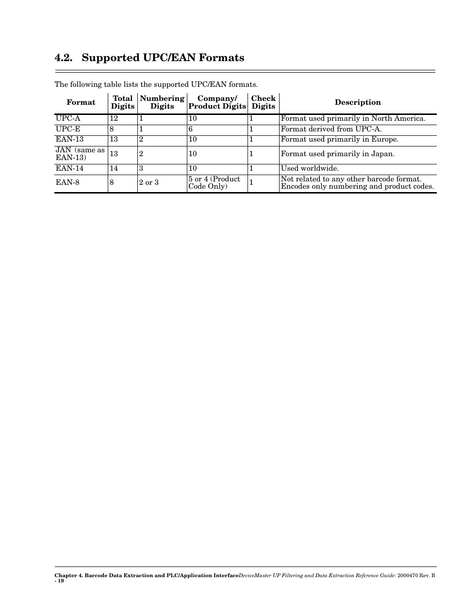 Supported upc/ean formats | Comtrol UP DeviceMaster Filtering and Data Extraction User Manual | Page 19 / 26