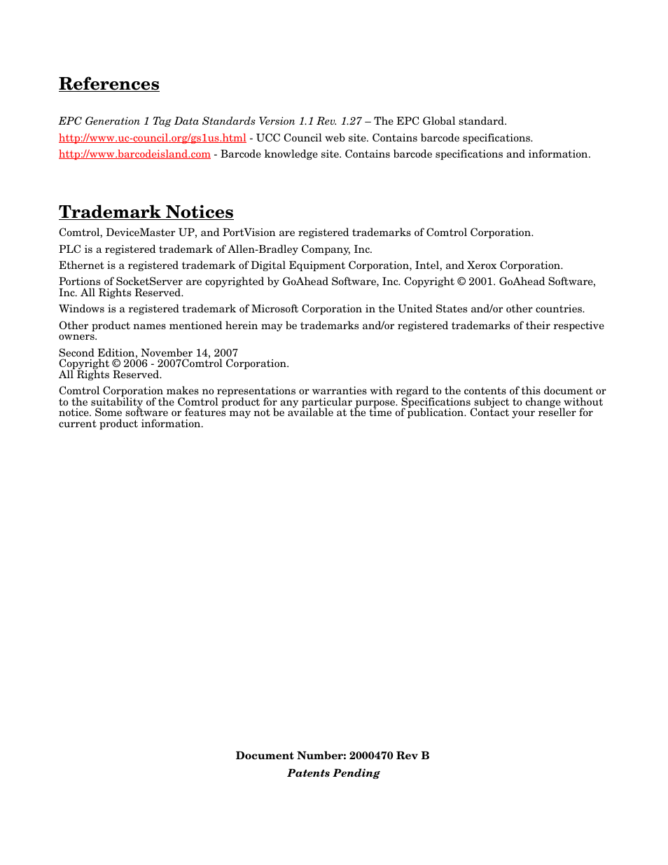 References, Trademark notices | Comtrol UP DeviceMaster Filtering and Data Extraction User Manual | Page 2 / 26