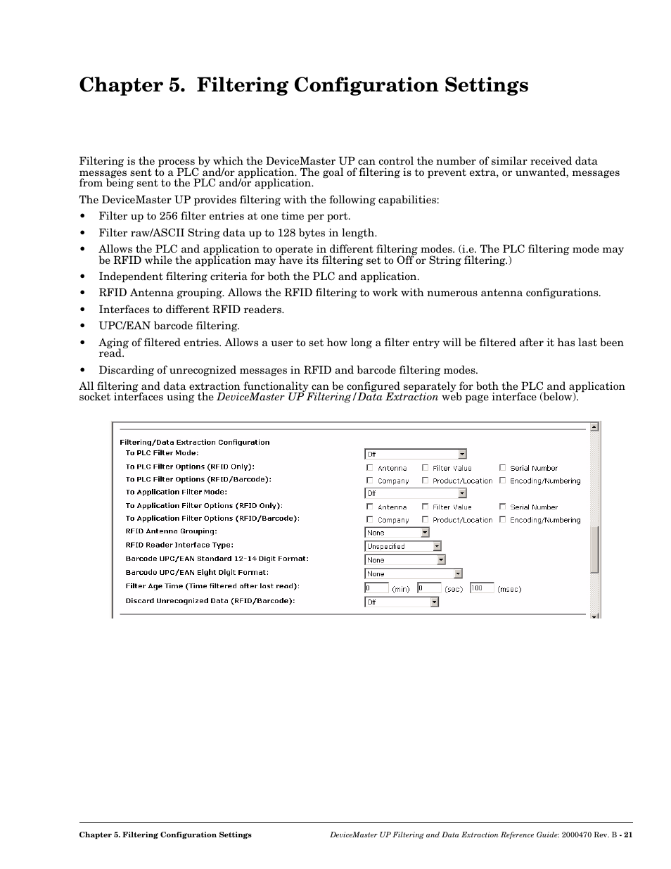 Chapter 5. filtering configuration settings | Comtrol UP DeviceMaster Filtering and Data Extraction User Manual | Page 21 / 26
