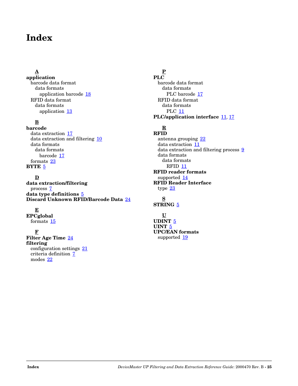 Index | Comtrol UP DeviceMaster Filtering and Data Extraction User Manual | Page 25 / 26
