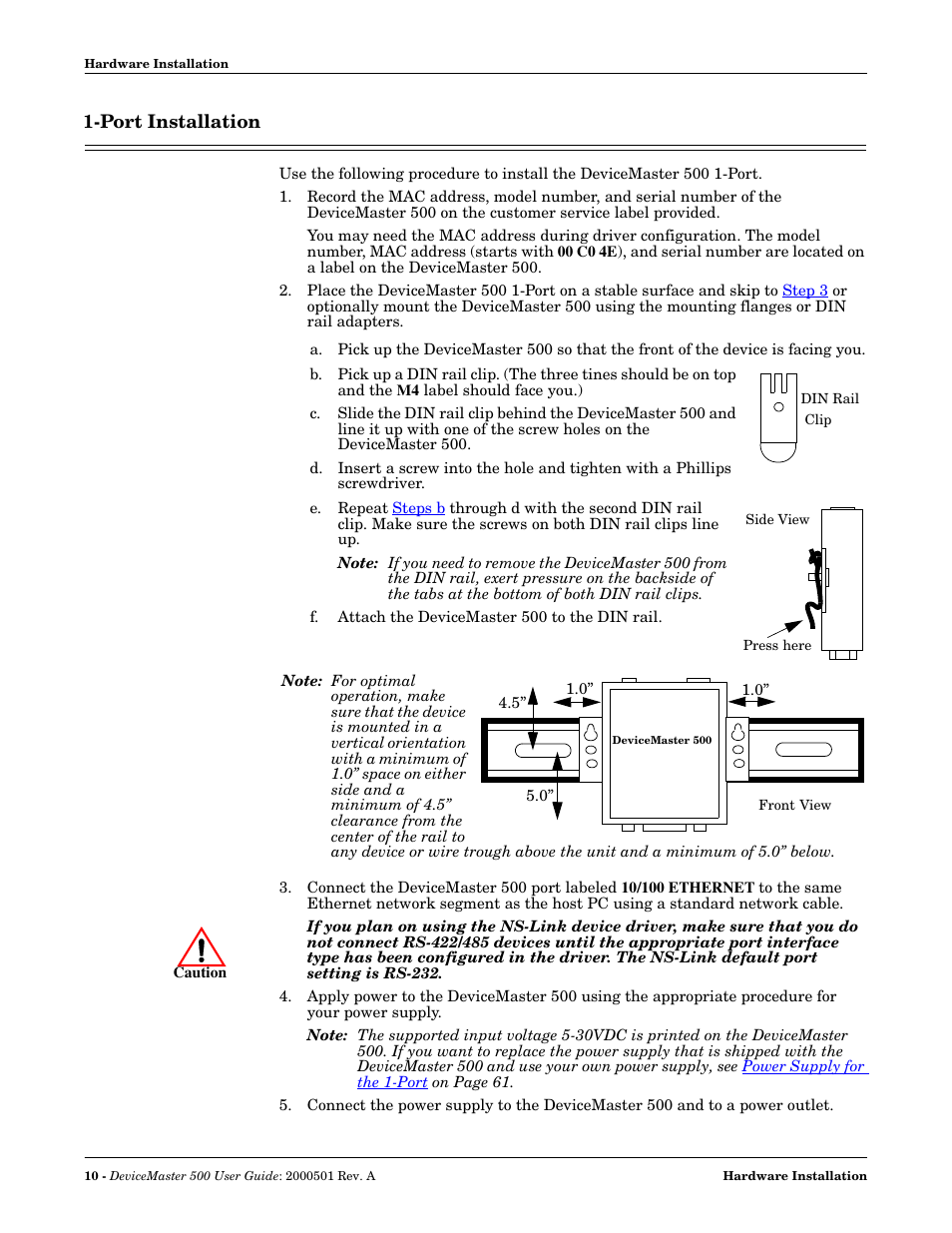 Port installation | Comtrol 500 DeviceMaster User Manual | Page 10 / 72