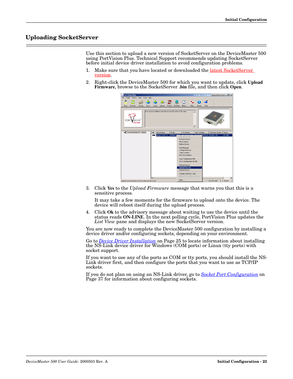 Uploading socketserver | Comtrol 500 DeviceMaster User Manual | Page 23 / 72