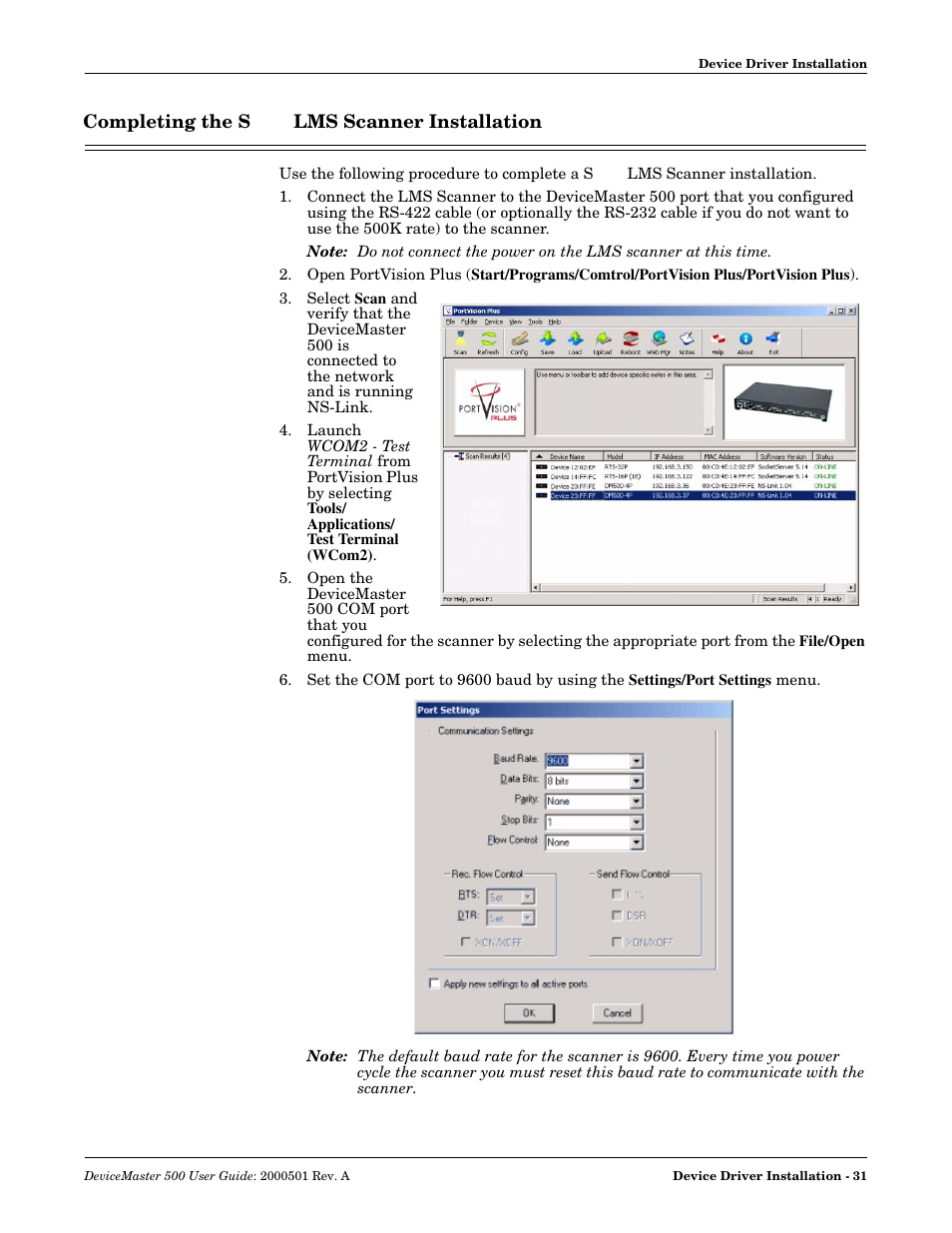 Completing the sick lms scanner installation, Completing the s, Ick lms scanner installation | Er to, Completing the, Sick lms scanner installation | Comtrol 500 DeviceMaster User Manual | Page 31 / 72