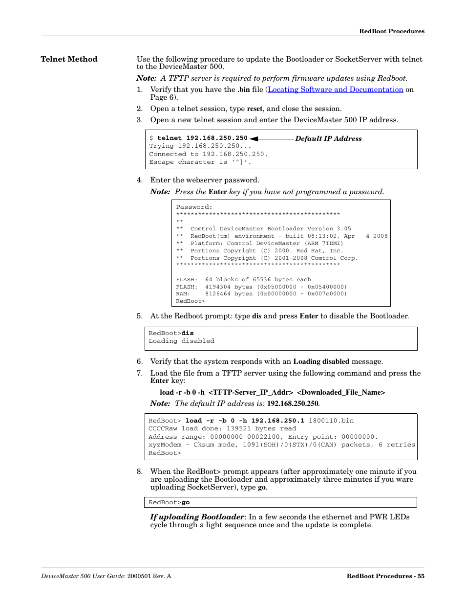 Telnet method | Comtrol 500 DeviceMaster User Manual | Page 55 / 72