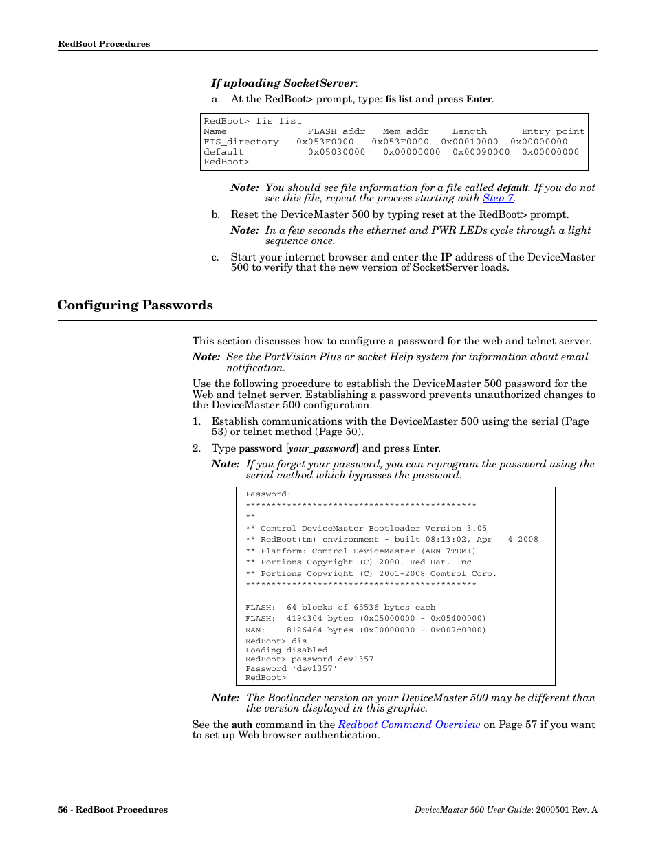 Configuring passwords | Comtrol 500 DeviceMaster User Manual | Page 56 / 72