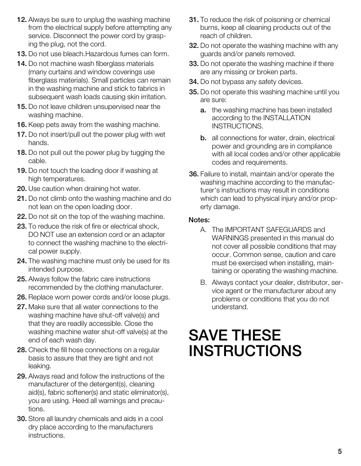 Save these instructions | Bosch WFL 2090 User Manual | Page 5 / 36