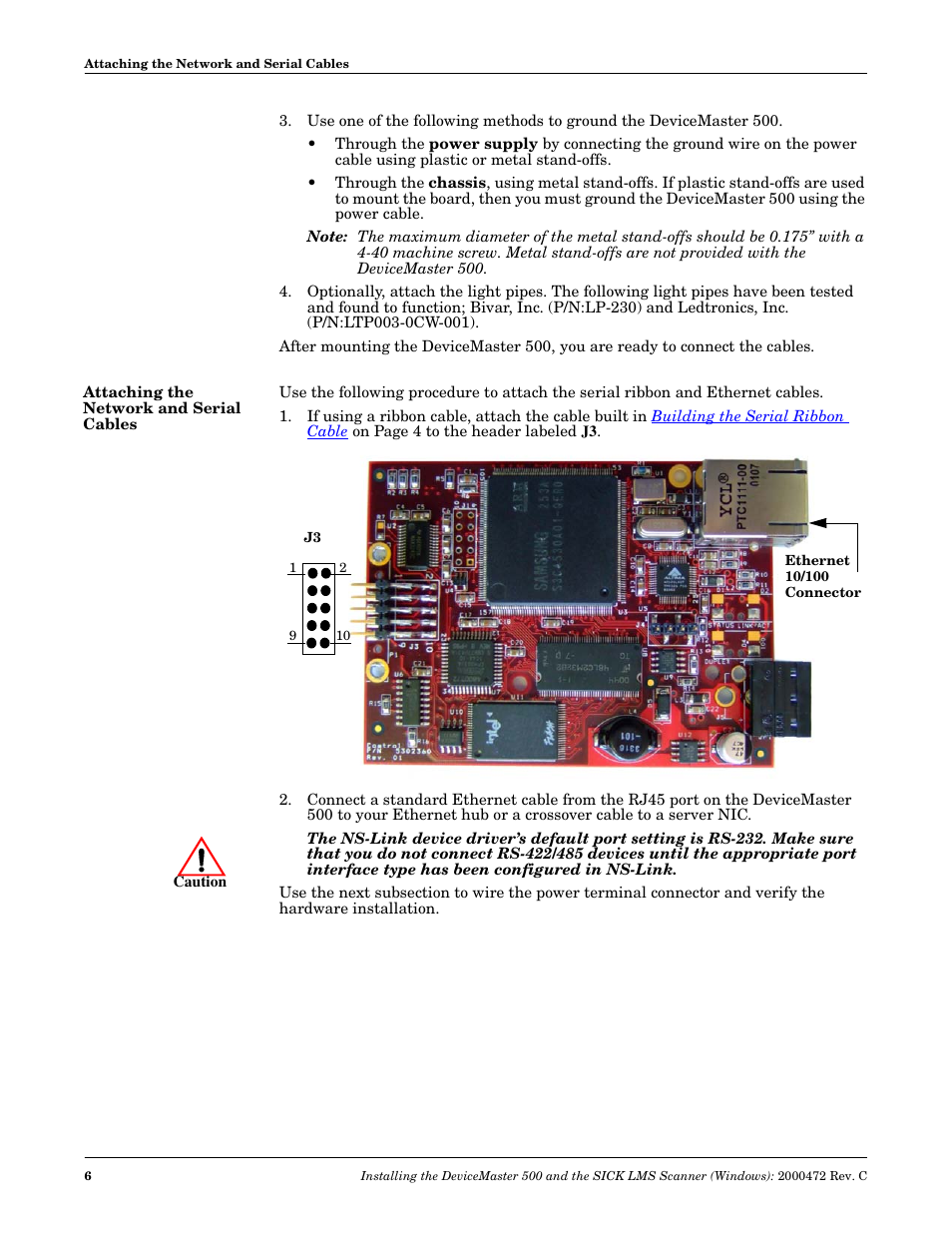 Attaching the network and serial cables | Comtrol SICK LMS User Manual | Page 6 / 12