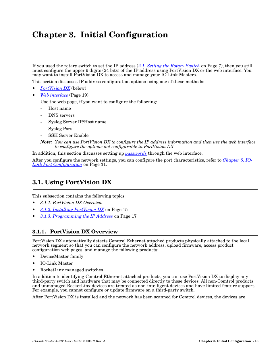 Chapter 3. initial configuration, Using portvision dx, Portvision dx overview | Chapter 3. initial, Configuration | Comtrol IOLM 4-EIP User Manual | Page 13 / 62