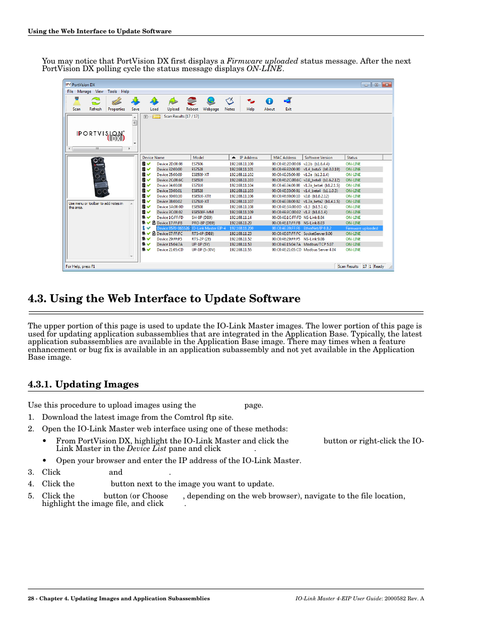 Using the web interface to update software, Updating images | Comtrol IOLM 4-EIP User Manual | Page 28 / 62