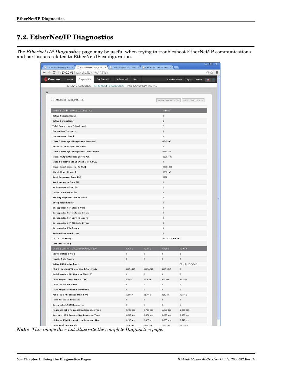 Ethernet/ip diagnostics | Comtrol IOLM 4-EIP User Manual | Page 50 / 62