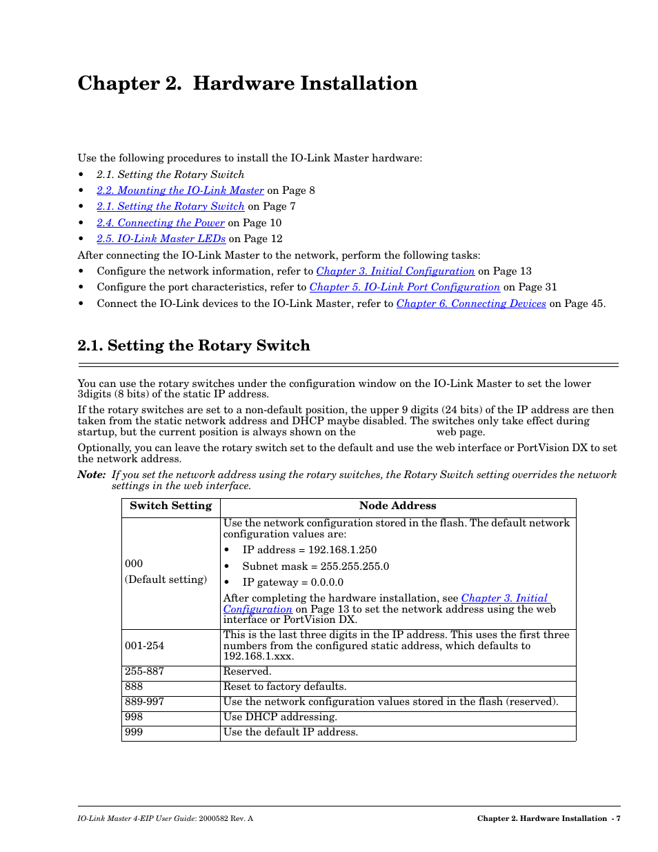 Chapter 2. hardware installation, Setting the rotary switch | Comtrol IOLM 4-EIP User Manual | Page 7 / 62