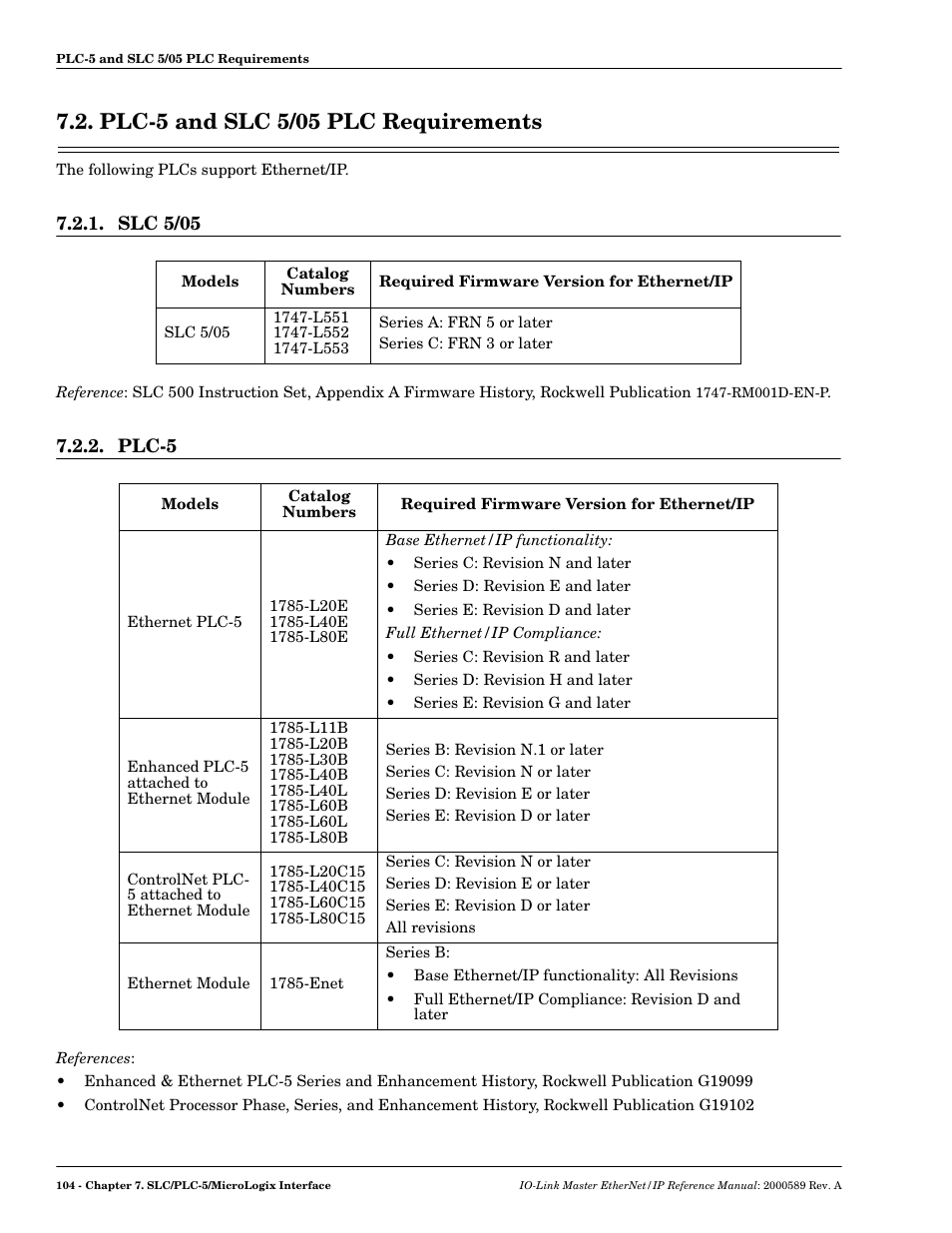 Plc-5 and slc 5/05 plc requirements, Slc 5/05, Plc-5 | Slc 5/05 7.2.2. plc-5 | Comtrol IO-Link Master EIP-4 User Manual | Page 104 / 114