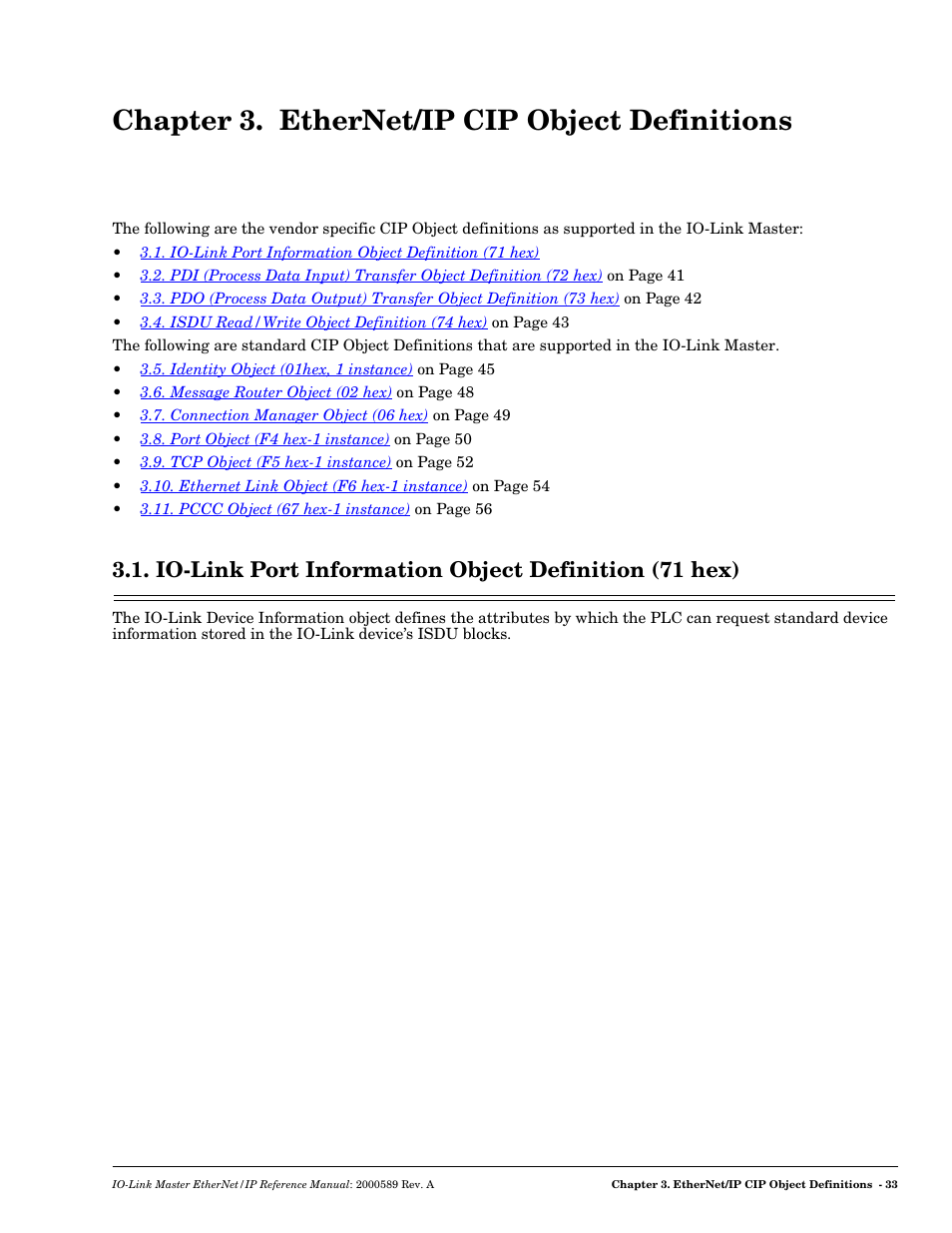 Chapter 3. ethernet/ip cip object definitions | Comtrol IO-Link Master EIP-4 User Manual | Page 33 / 114