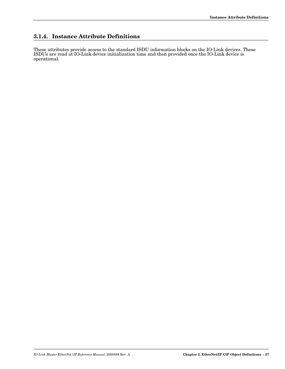 Instance attribute definitions | Comtrol IO-Link Master EIP-4 User Manual | Page 37 / 114